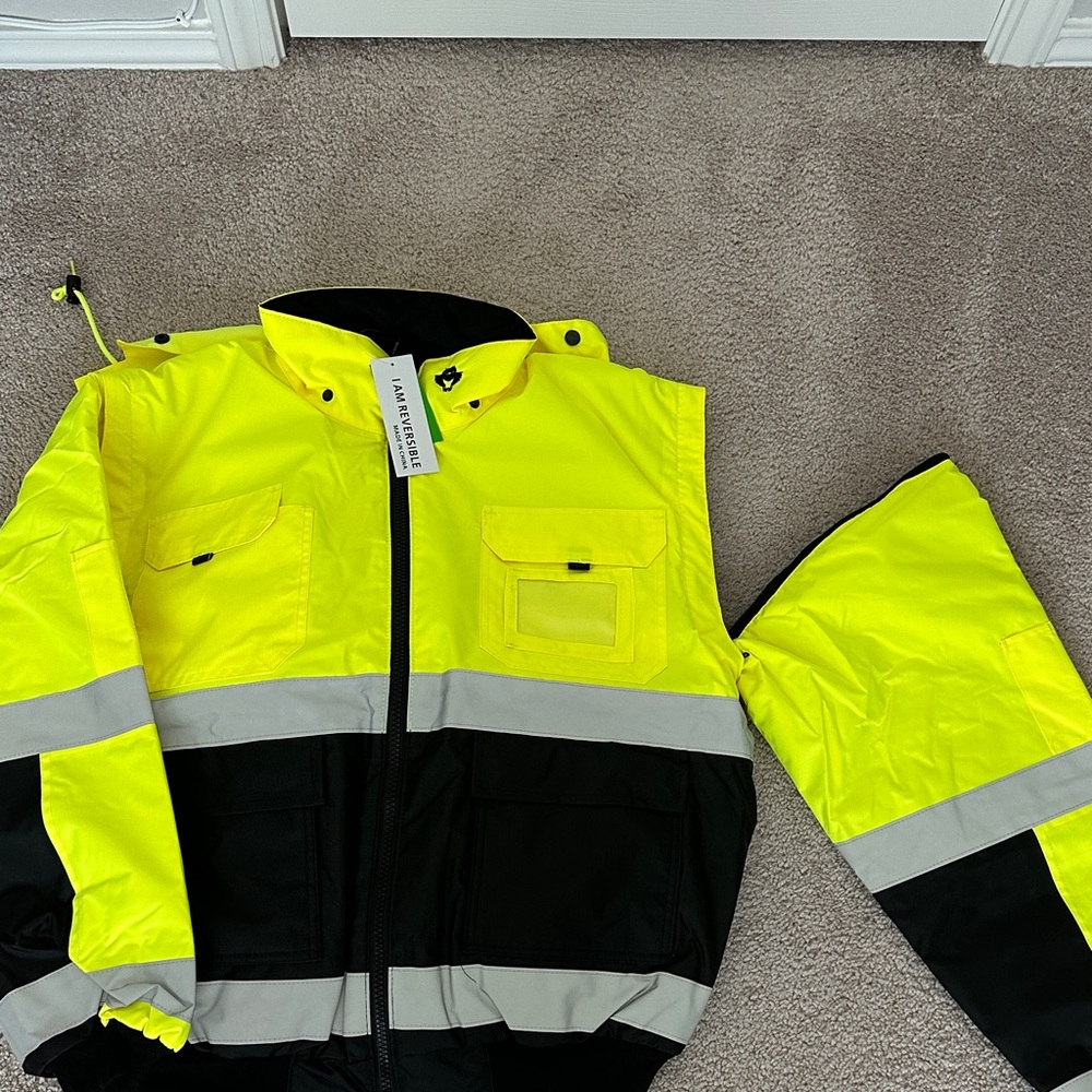 New Men’s 2 tone reversible black and yellow safety apparel jacket - Picture 3 of 11
